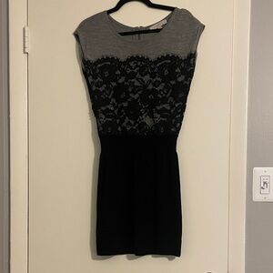 LOFT Gray and Black Lace Dress